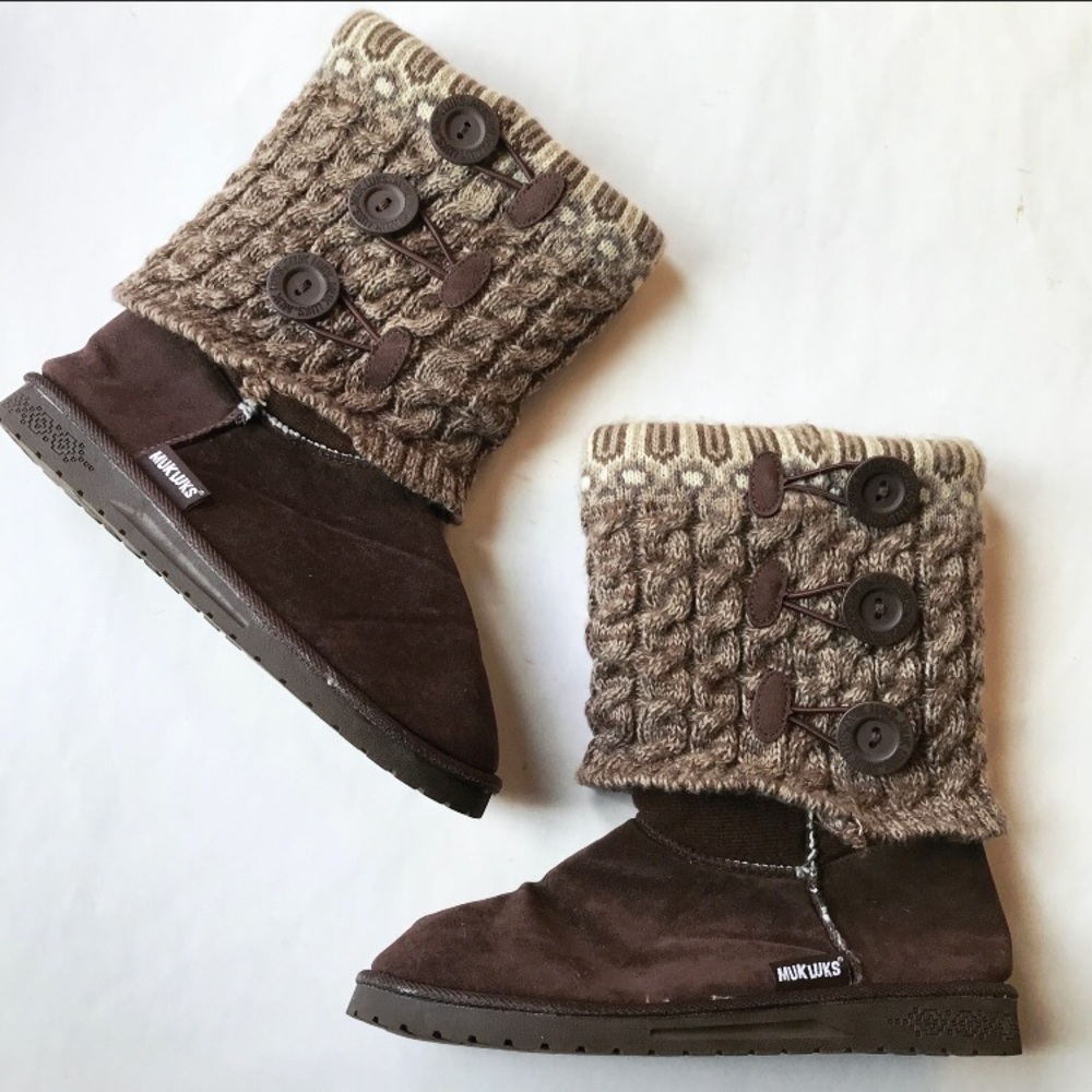 Brown Knitted Shaft Muk Luk Boots